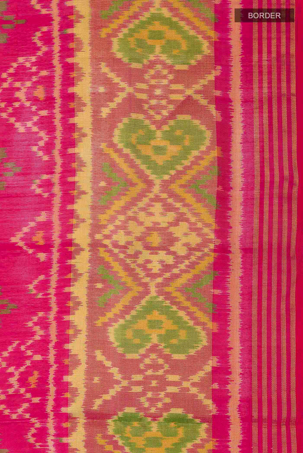 Border image of Pink Rajkot Patola Silk Saree with Ikat design on the body and Zari Border