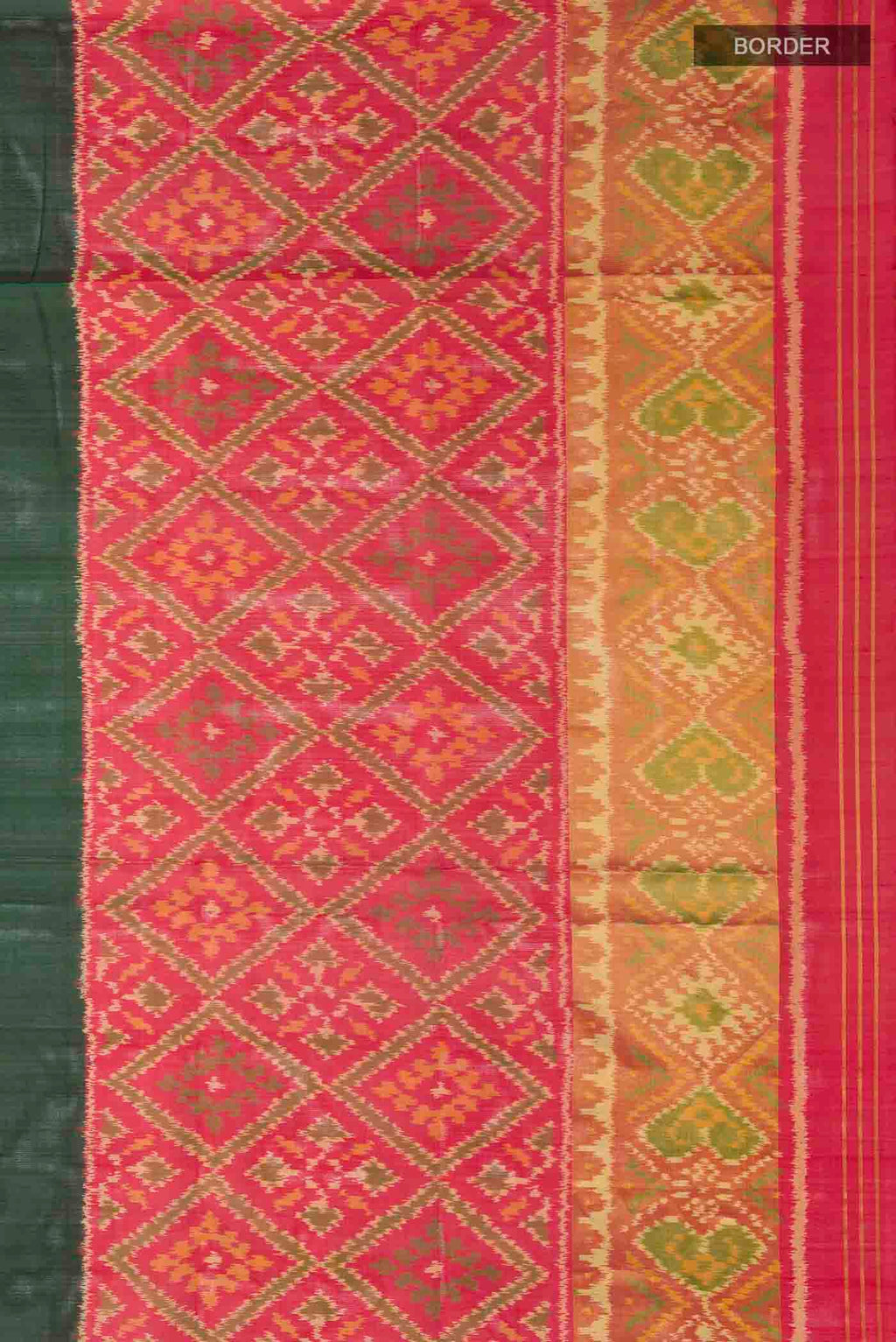 Border image of Green Rajkot Patola Silk Saree with Plain Body and Zari Border