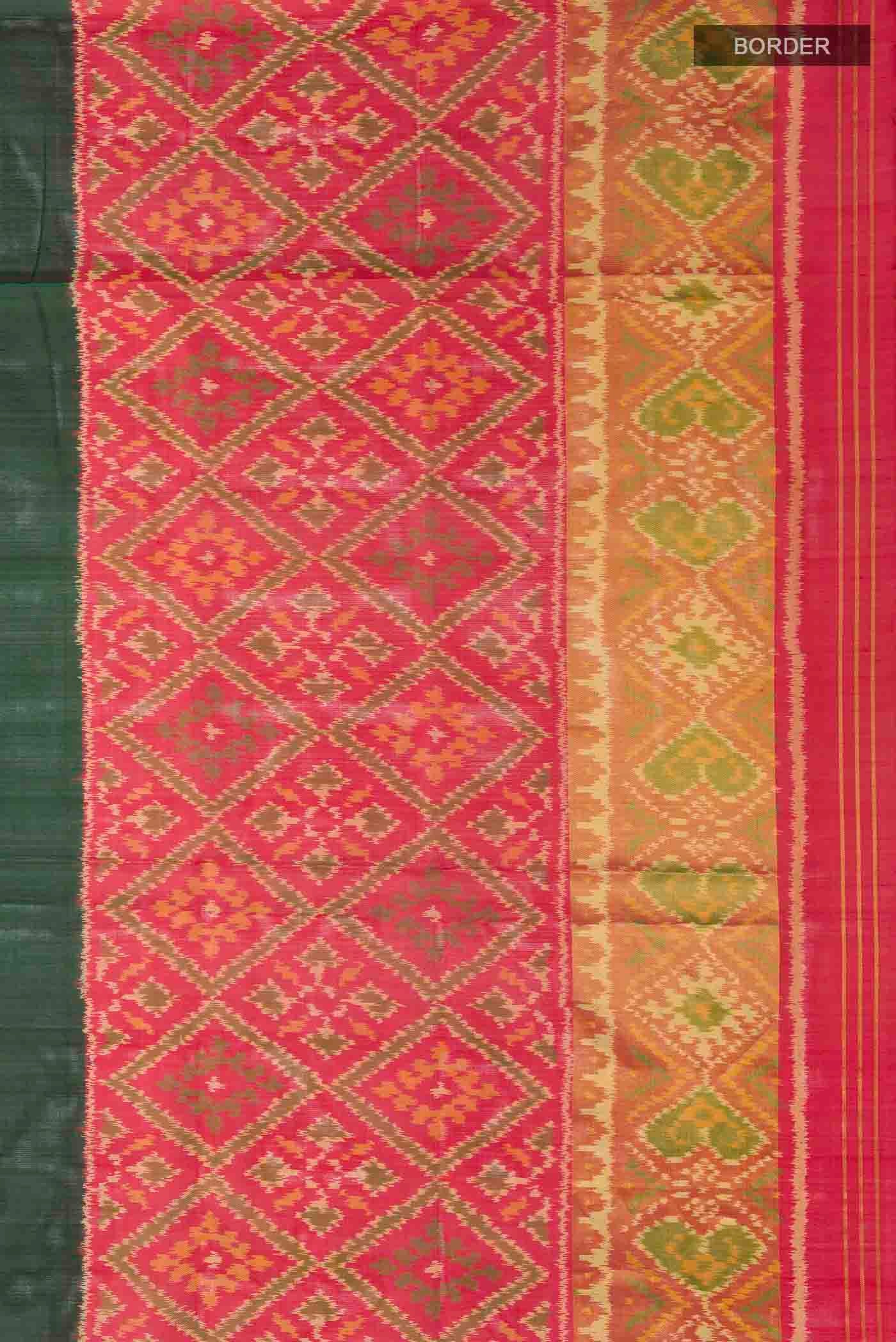 Border image of Green Rajkot Patola Silk Saree with Plain Body and Zari Border
