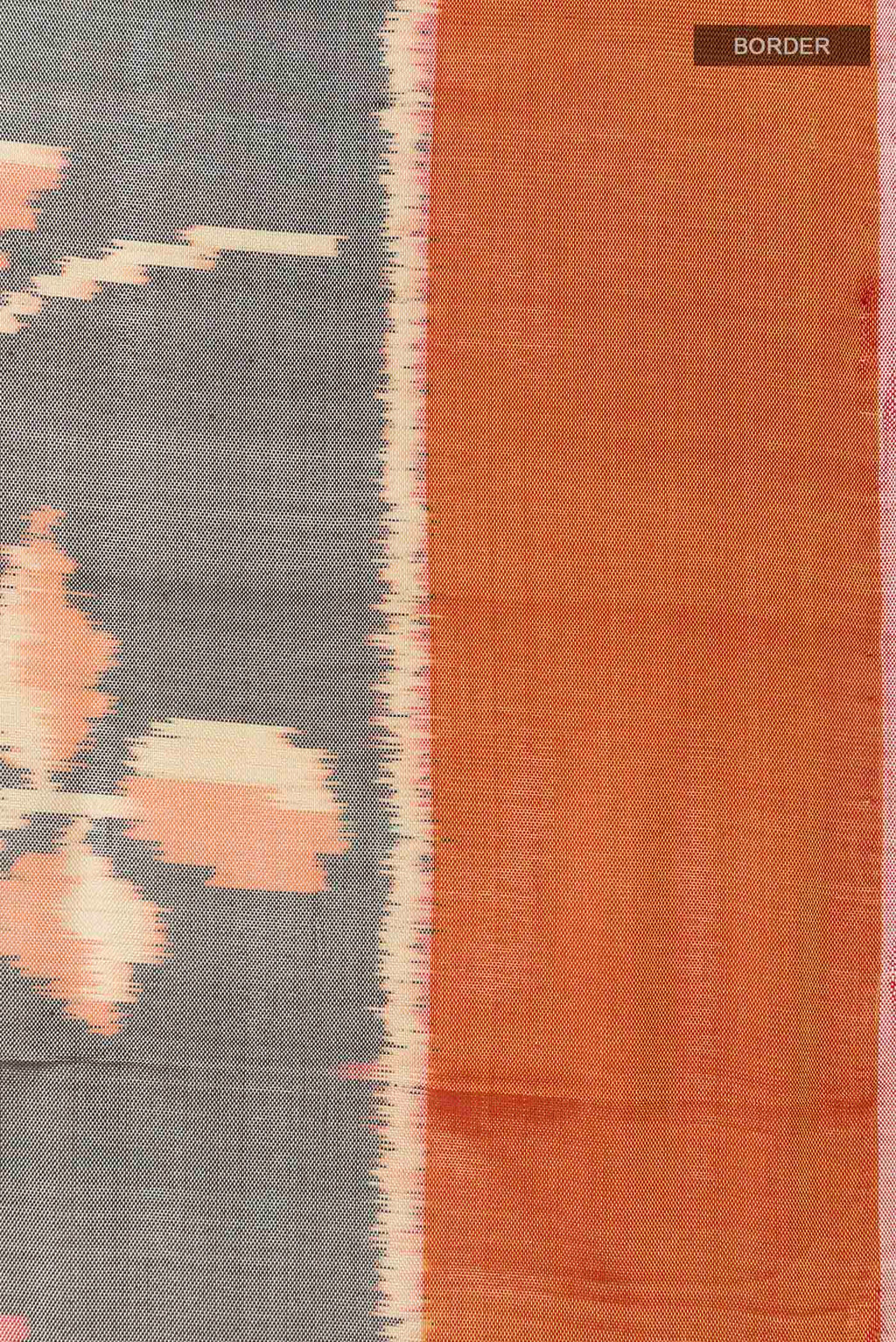 Border image of Grey Rajkot Patola Silk Saree with Pure Ikat on the body and Zari Border