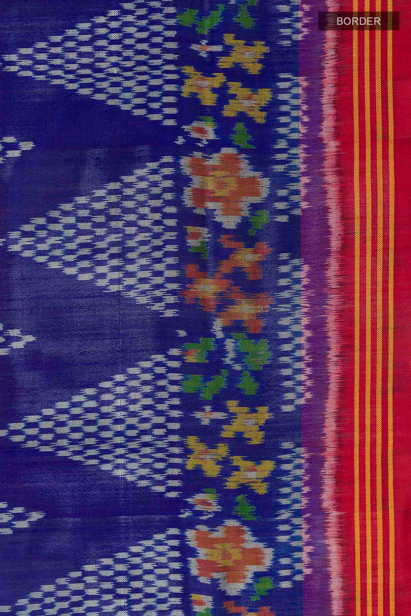 Border image of Blue Rajkot Patola Silk Saree with Pure Ikat on the body and Zari Border