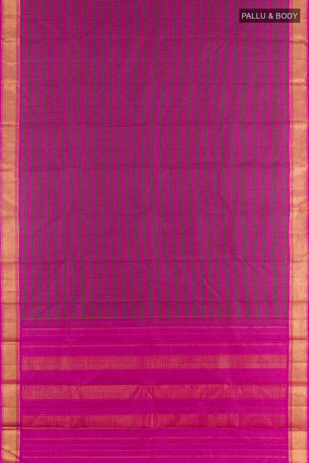 Flat view of Dark Pink Kanchipuram Silk Saree with Checked design on the body and Plain Border