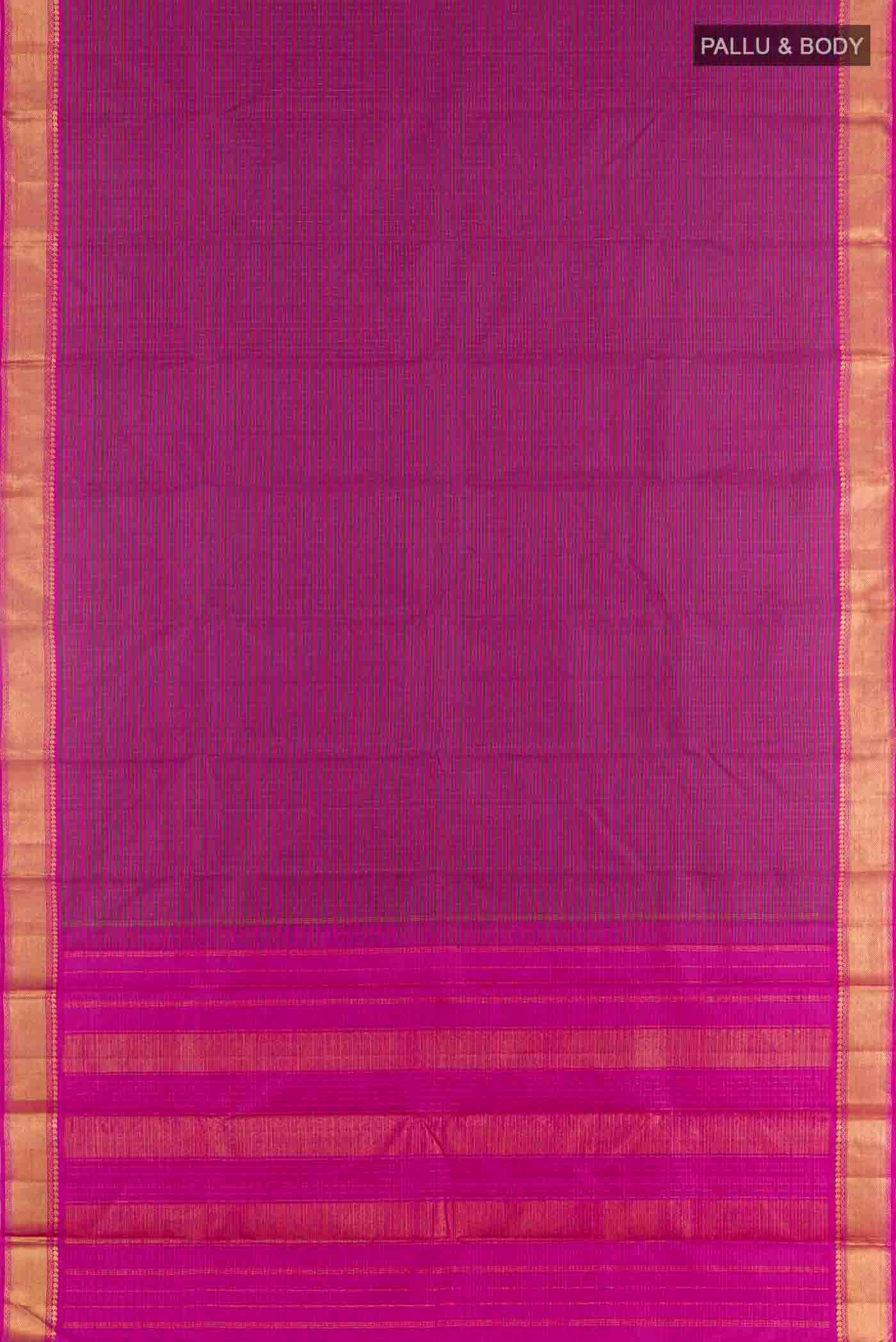 Flat view of Dark Pink Kanchipuram Silk Saree with Checked design on the body and Plain Border