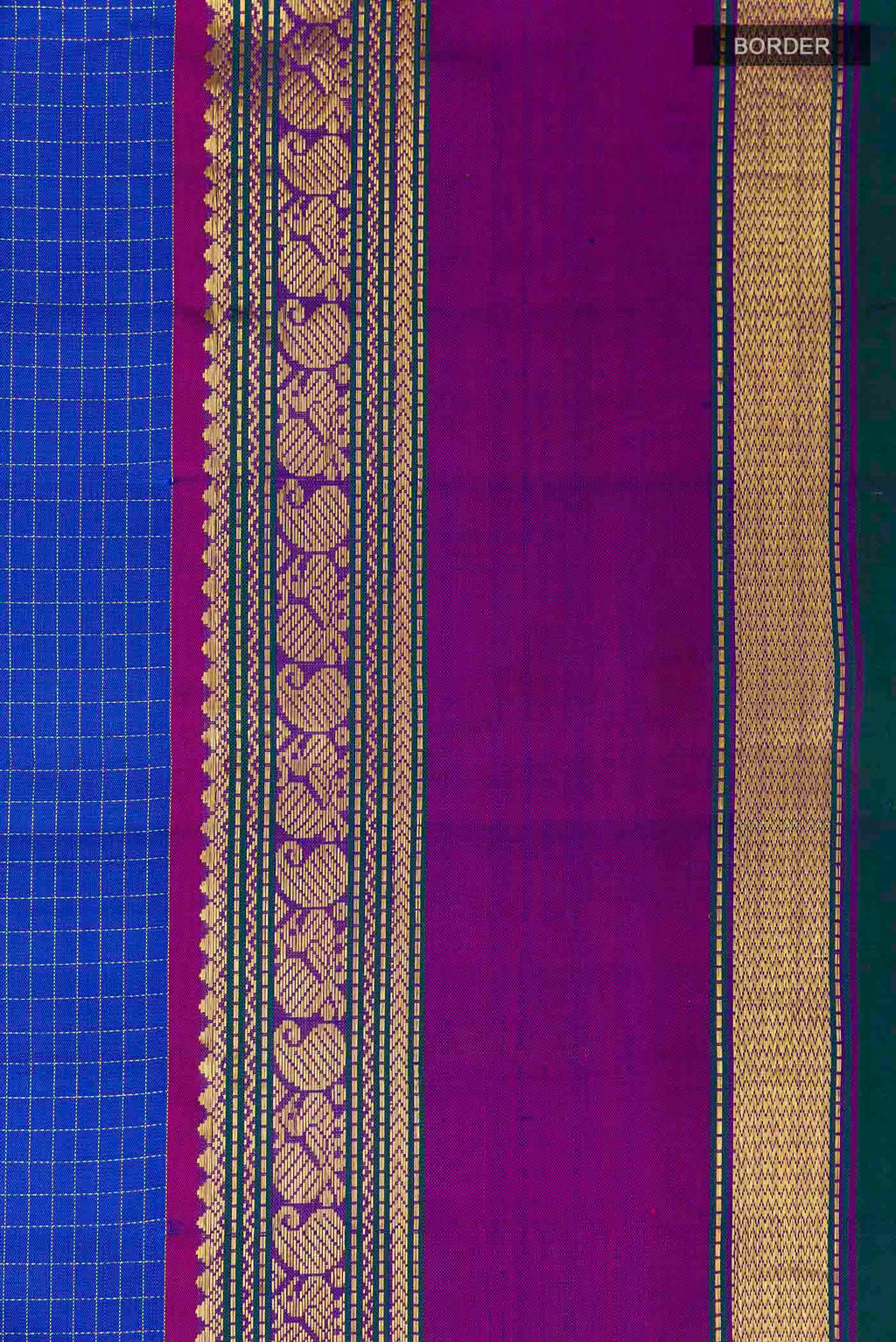 Border image of Blue Kanchipuram Silk Saree with Checked design on the body and Zari Border