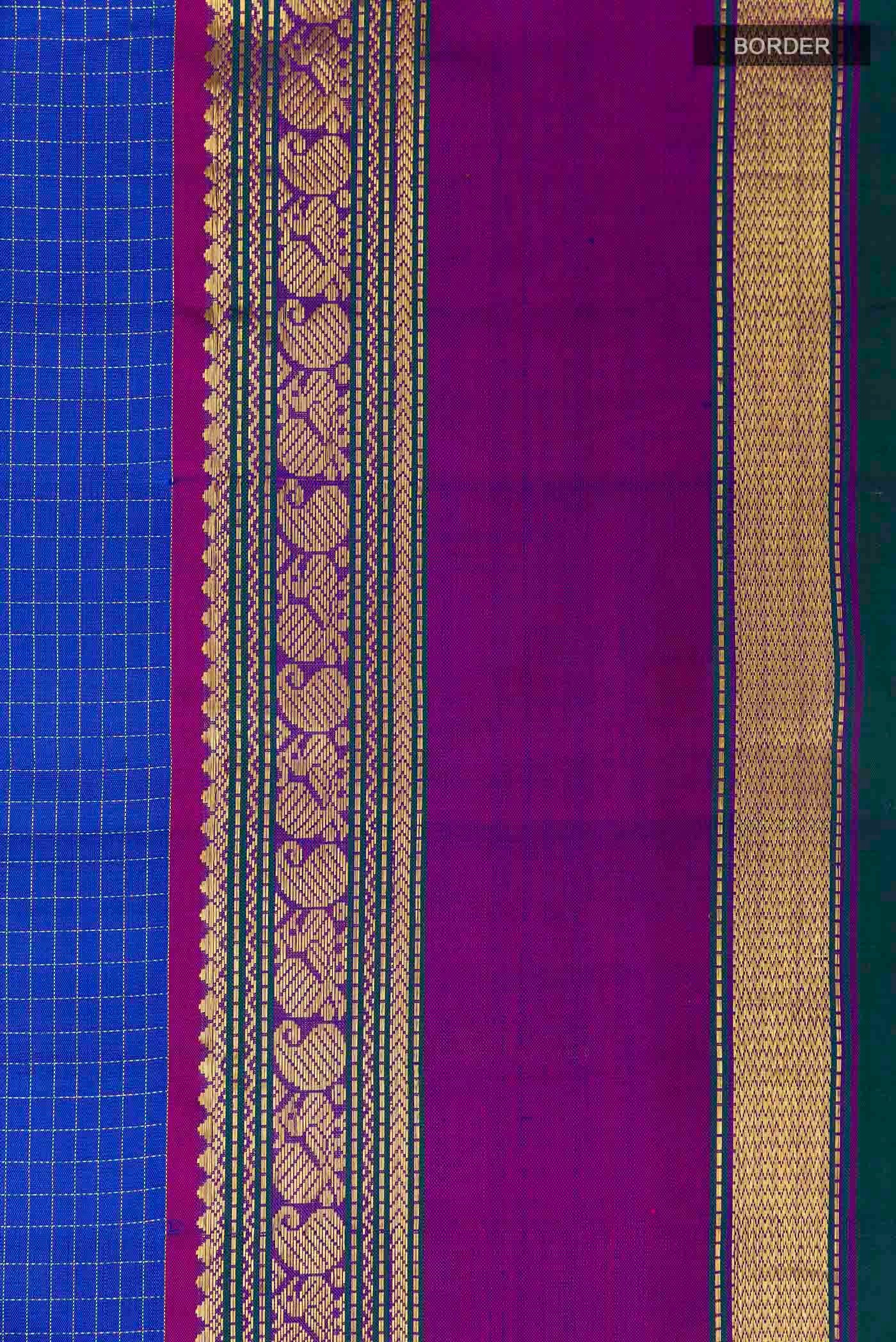 Border image of Blue Kanchipuram Silk Saree with Checked design on the body and Zari Border