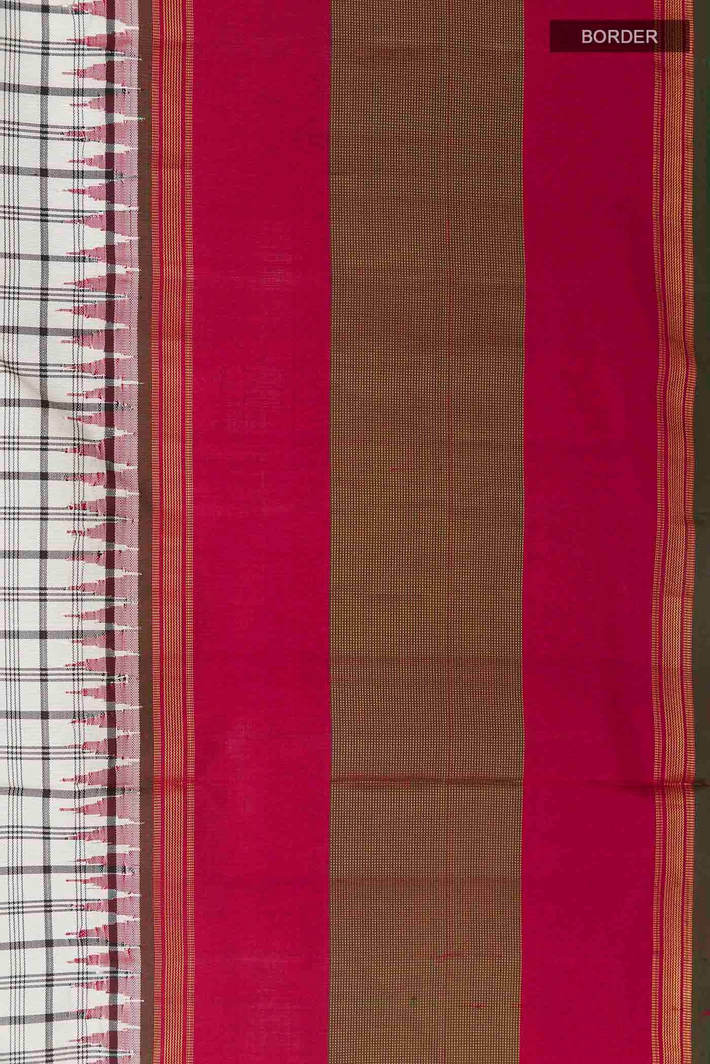Border image of White Kanchipuram Silk Saree with Checked design on the body and Zari Border