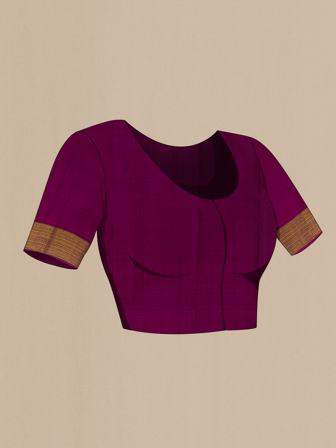 Close up image of the blouse of Grey Kanchipuram Silk Saree with Checked design on the body and Zari Border. 