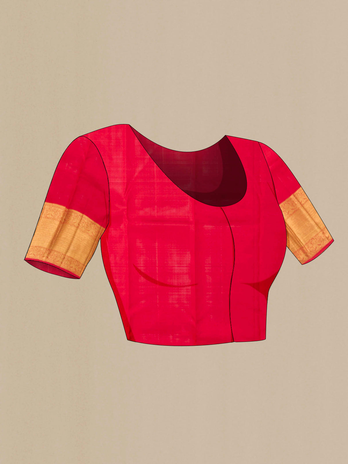 Close up image of the blouse of Pure Silk Pure Zari Red Kanchipuram Saree with Zari Butta on the body and Zari Border