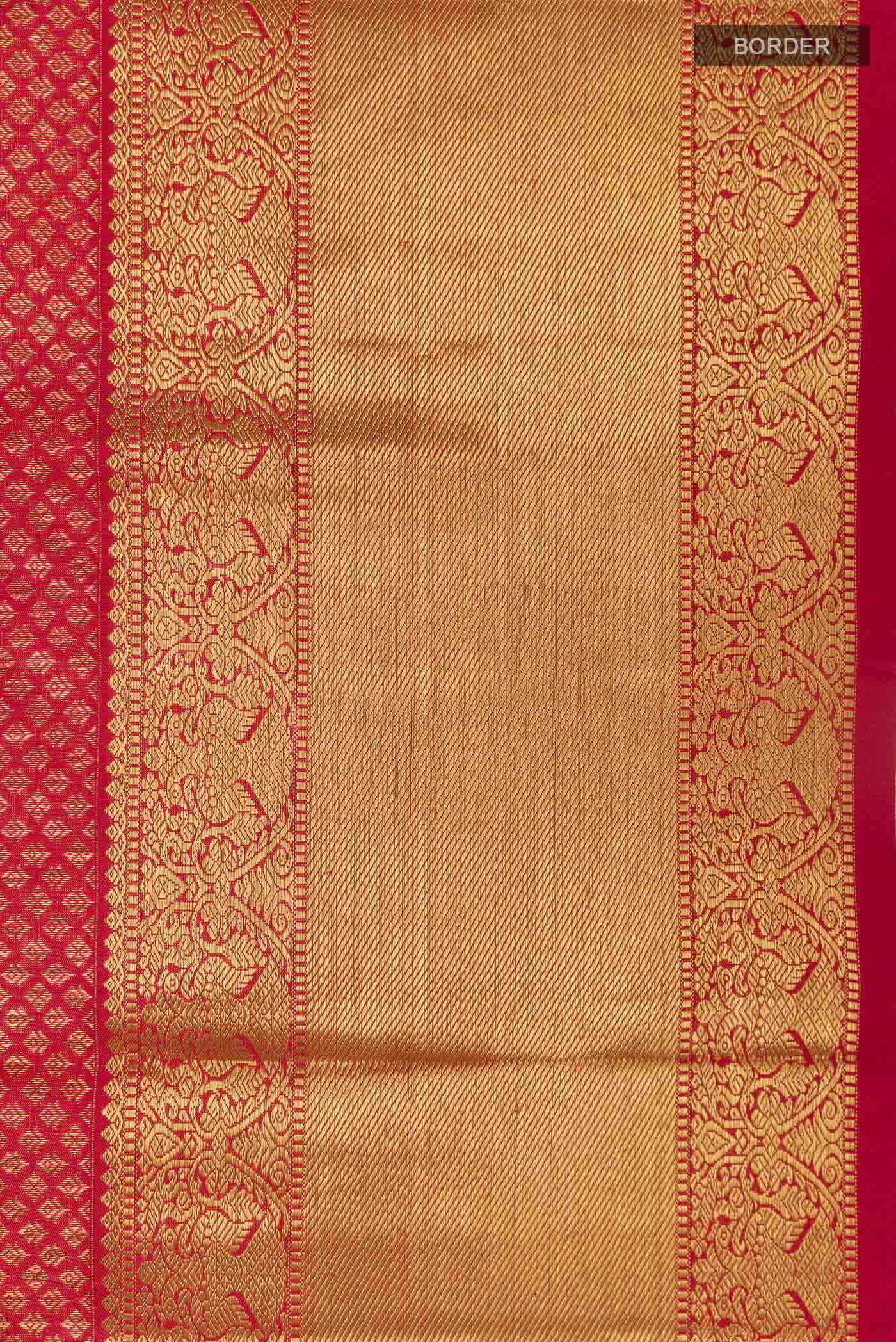 Border image of Pure Silk Pure Zari Red Kanchipuram Saree with Zari Butta on the body and Zari Border
