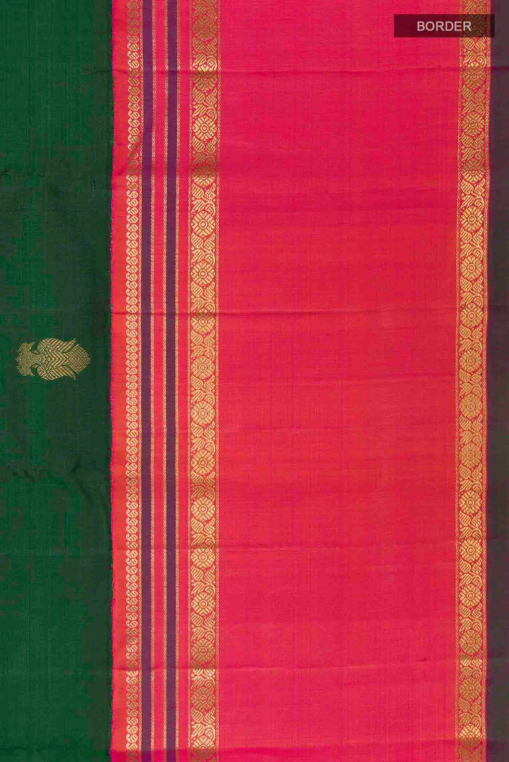 Border image of Green Kanchipuram Silk Saree with Zari Butta on the body and Zari Border