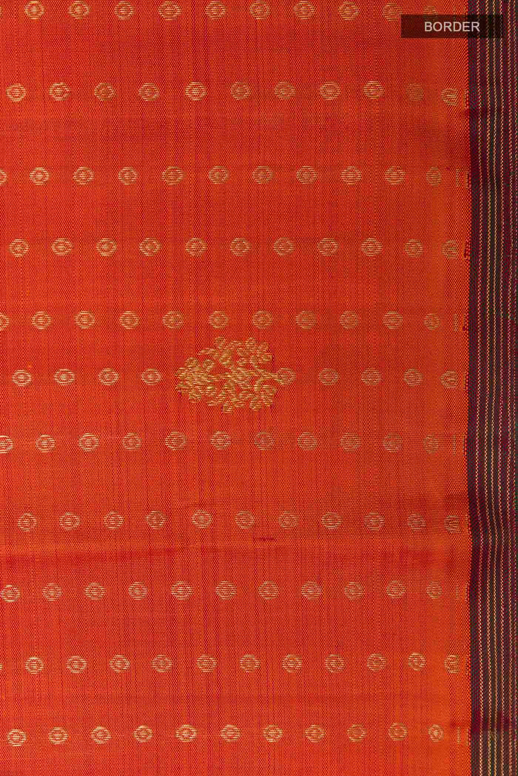 Border image of Orange Kanchipuram Silk Saree with Zari Butta on the body and Zari Border