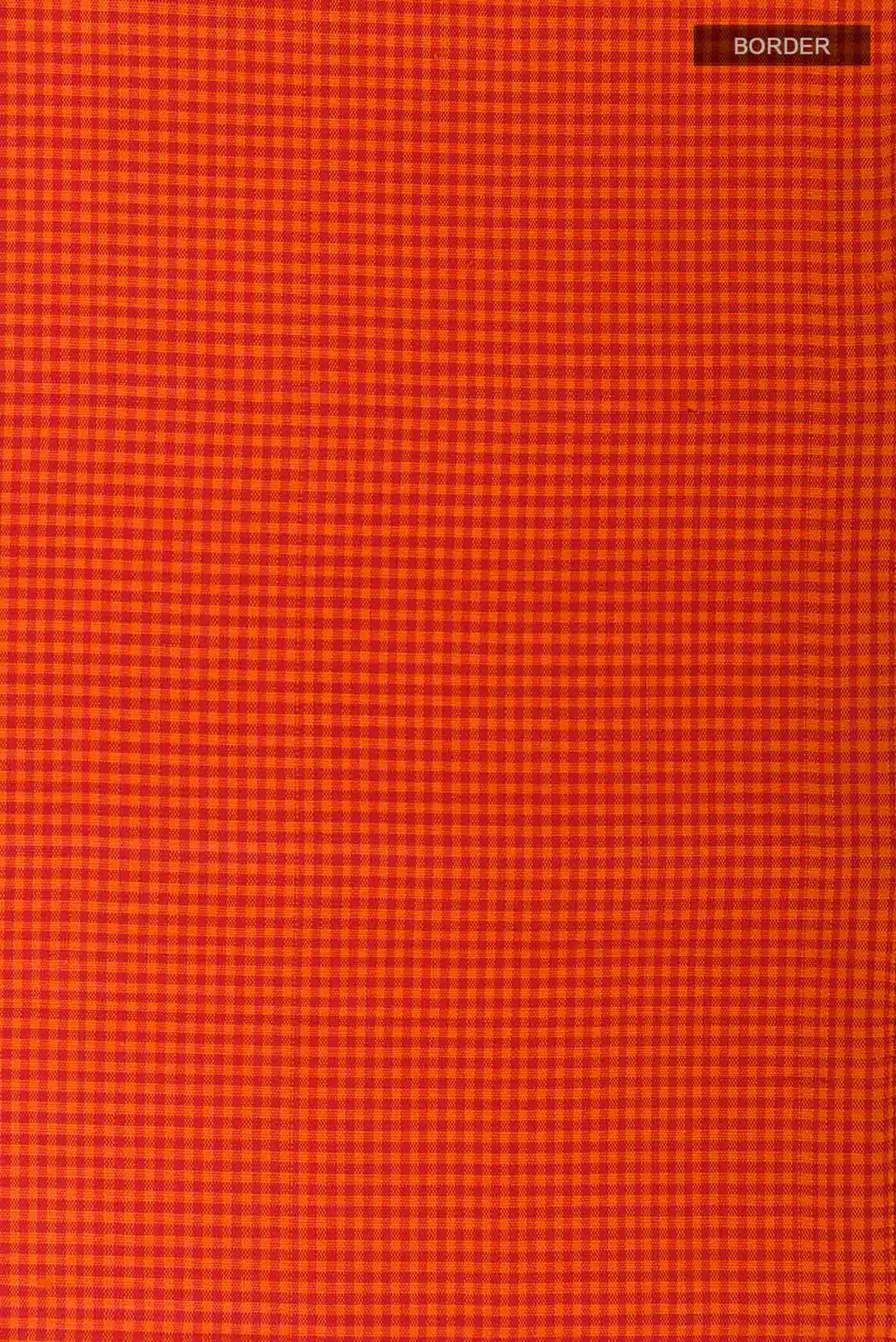Border image of Orange Kanchipuram Silk Saree with Checked design on the body and Without Border