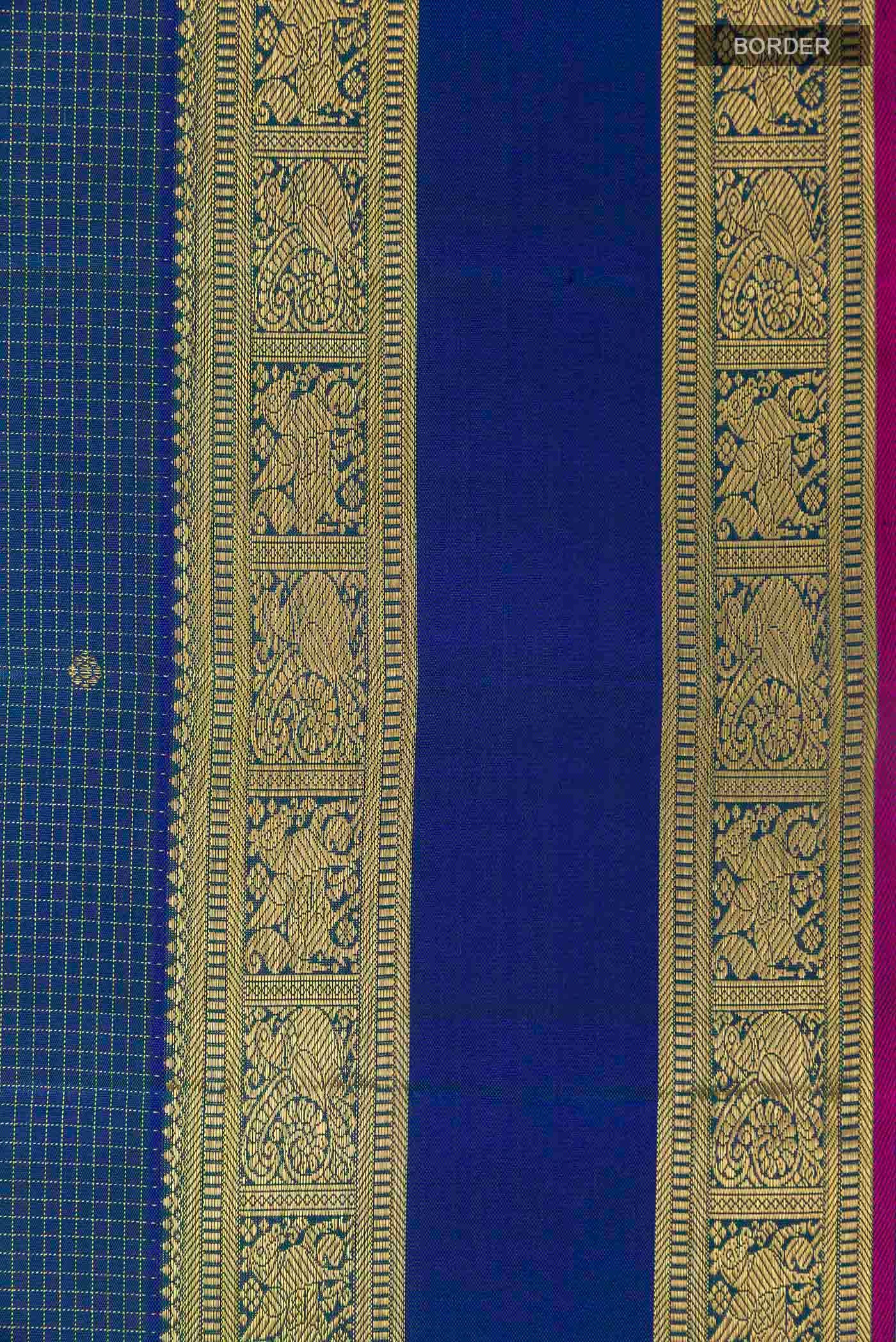 Border image of Pure Silk Pure Zari Peacock Blue Kanchipuram Saree with Zari Butta on the body and Zari Border