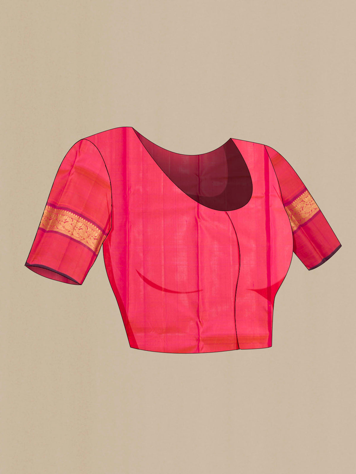Close up image of the blouse of Green Kanchipuram Silk Saree with Plain Body and Zari Border