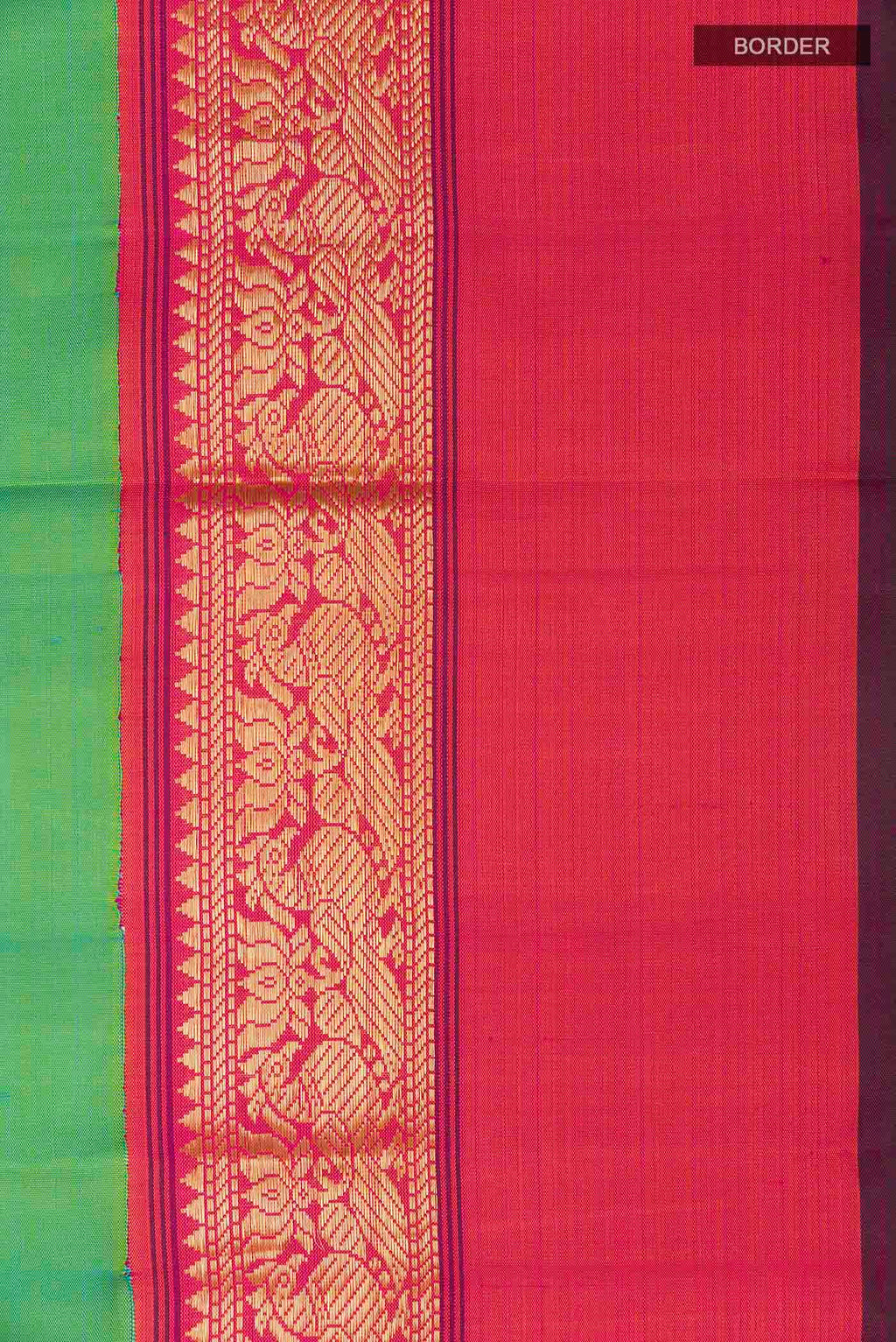 Border image of Green Kanchipuram Silk Saree with Plain Body and Zari Border