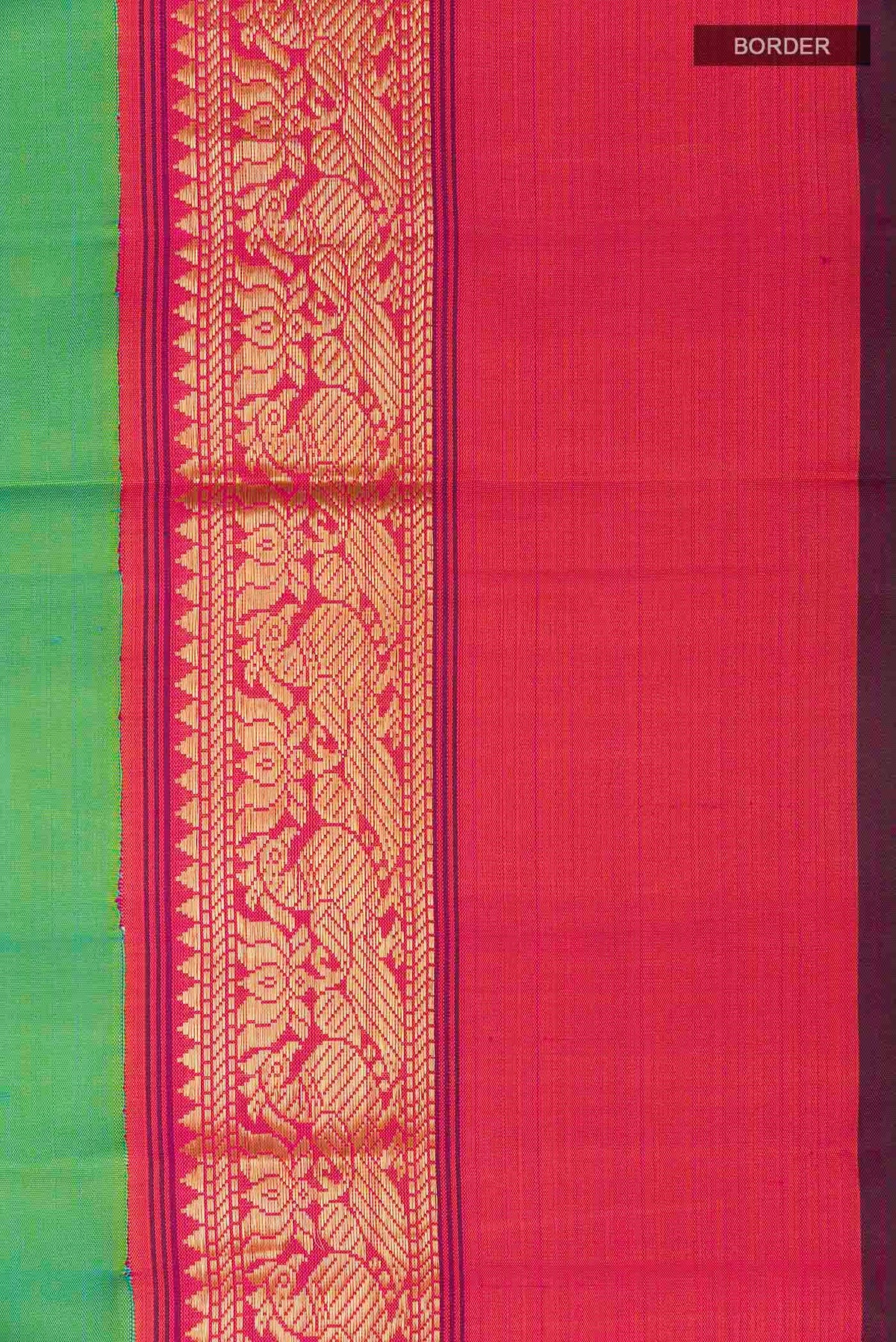 Border image of Green Kanchipuram Silk Saree with Plain Body and Zari Border