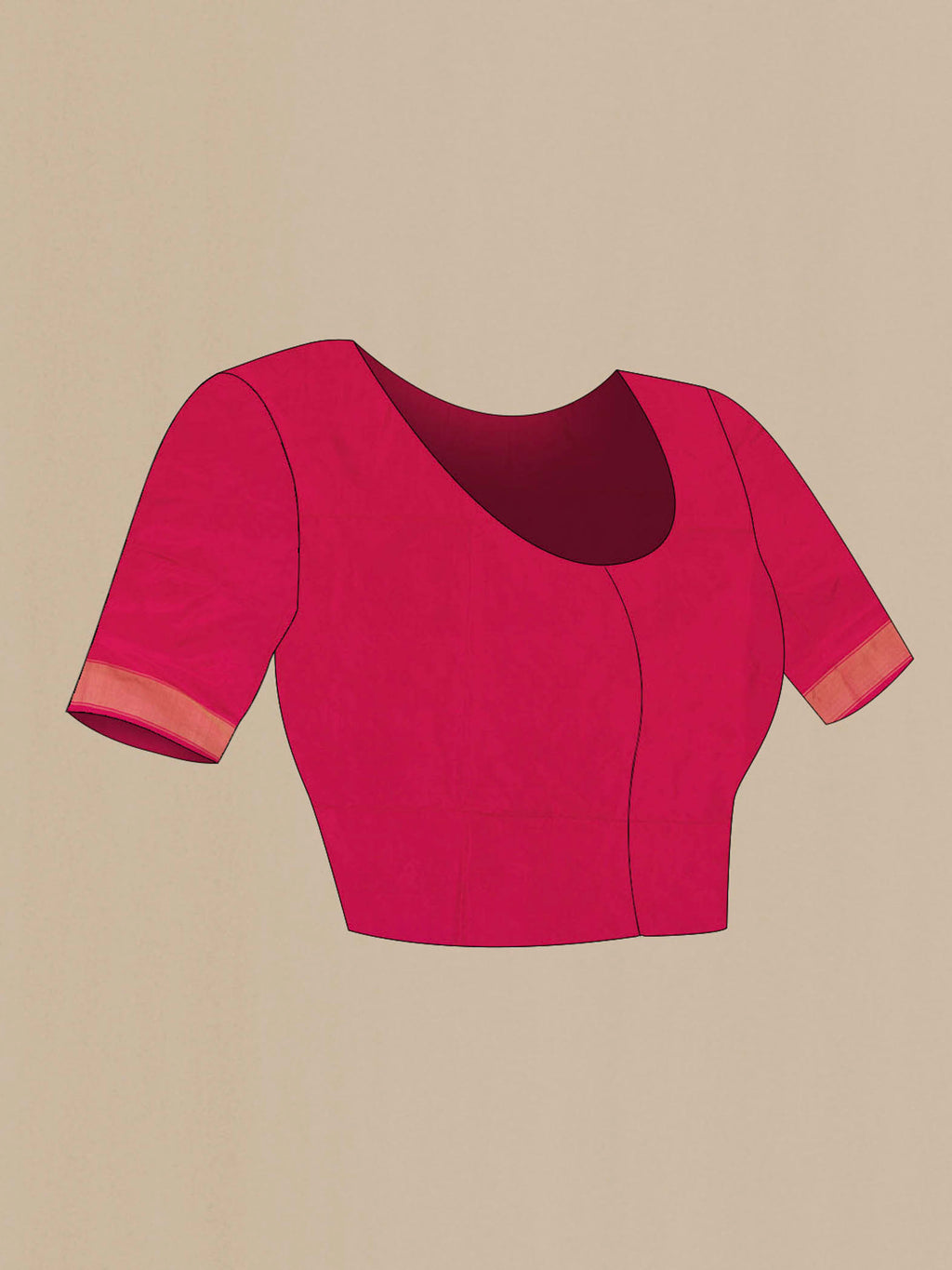 Close up image of the blouse of Orange Pochampally Silk Saree with Pure Ikat on the body and Zari Border