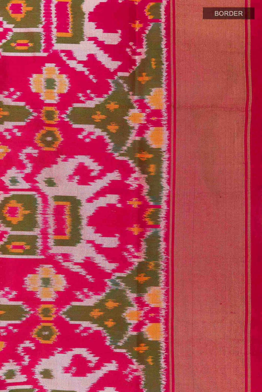 Border image of Pink Pochampally Silk Saree with Pure Ikat on the body and Zari Border