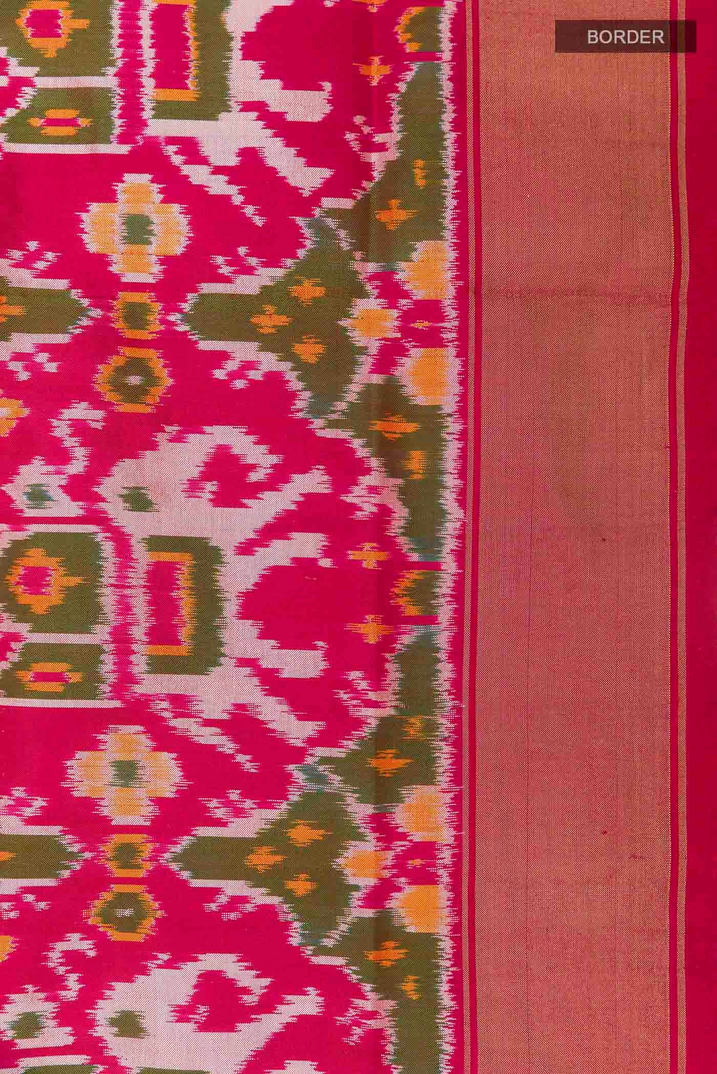 Border image of Pink Pochampally Silk Saree with Pure Ikat on the body and Zari Border