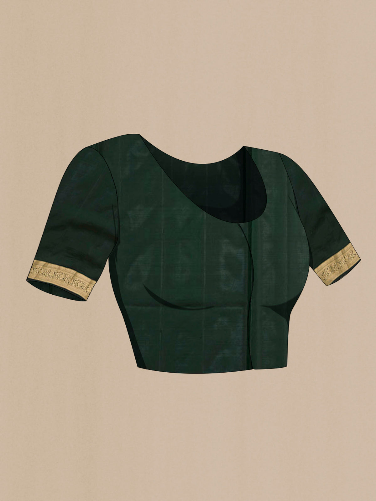 Close up image of the blouse of Green Soft Silk Saree with Zari Brocade on the body and Zari Border