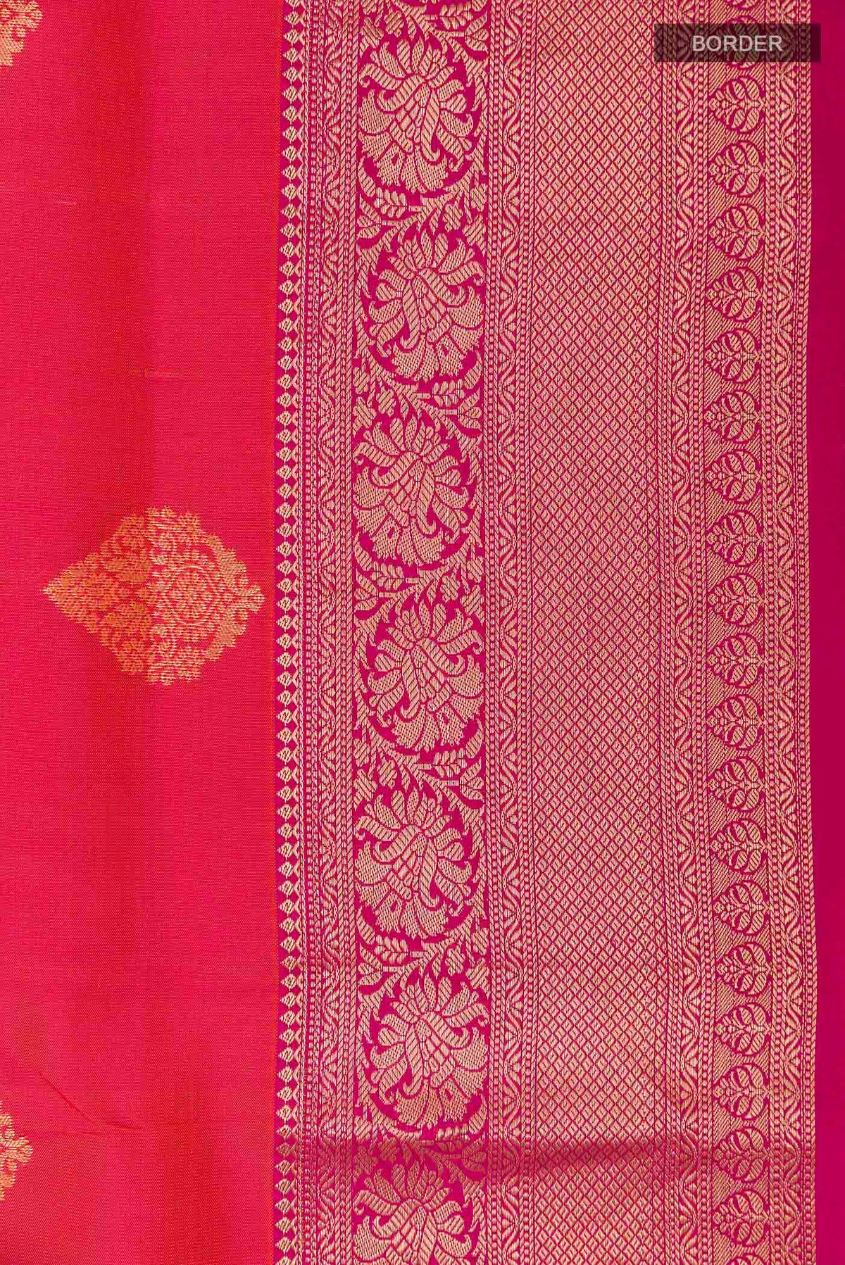 Border image of Pink Dual Tone Soft Silk Saree with Zari Butta on the body and Zari Border