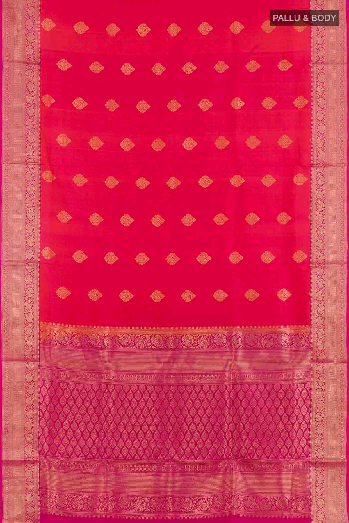 Flat view of Pink Dual Tone Soft Silk Saree with Zari Butta on the body and Zari Border