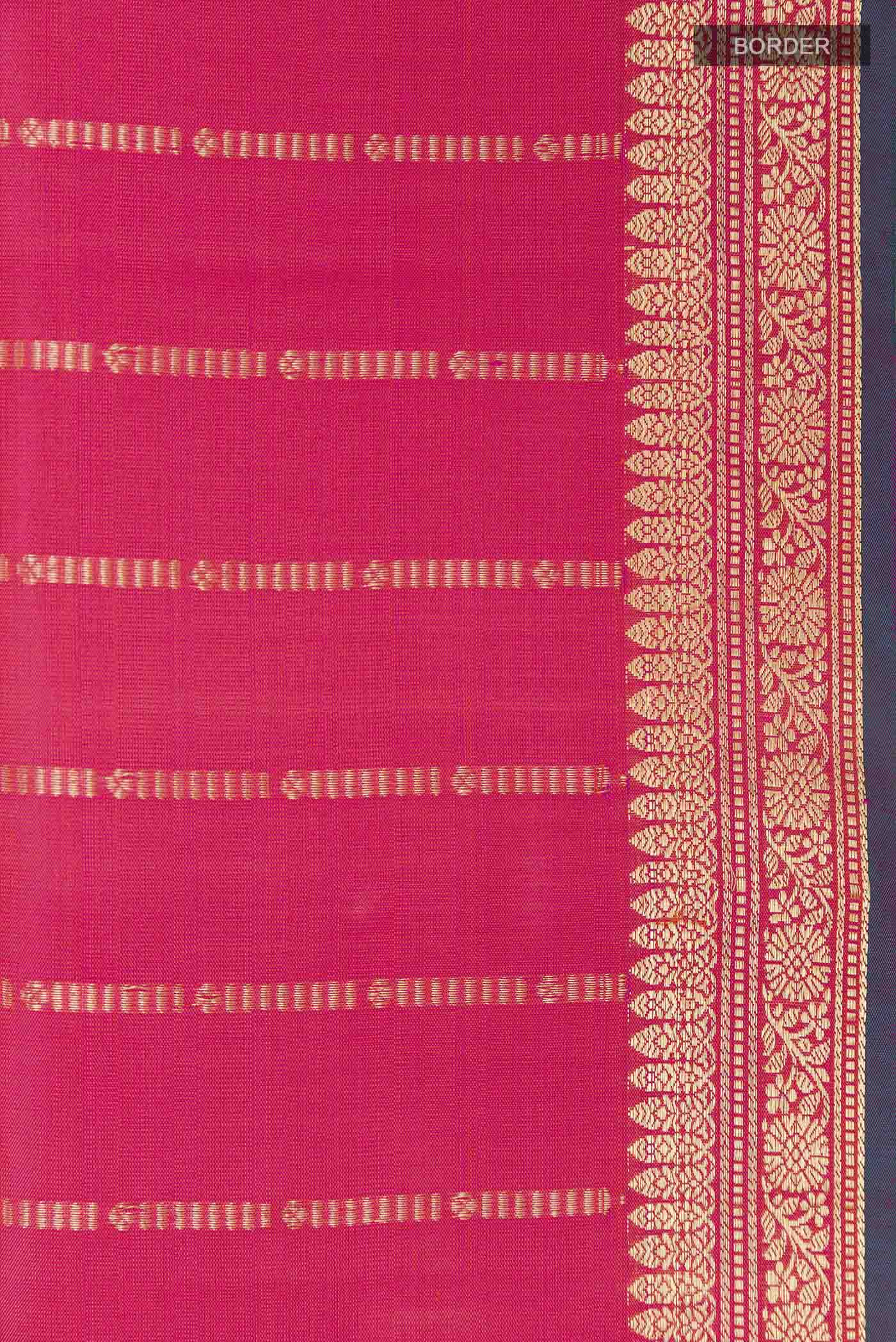 Border image of Pink Soft Silk Saree with Stripes on the body and Zari Border