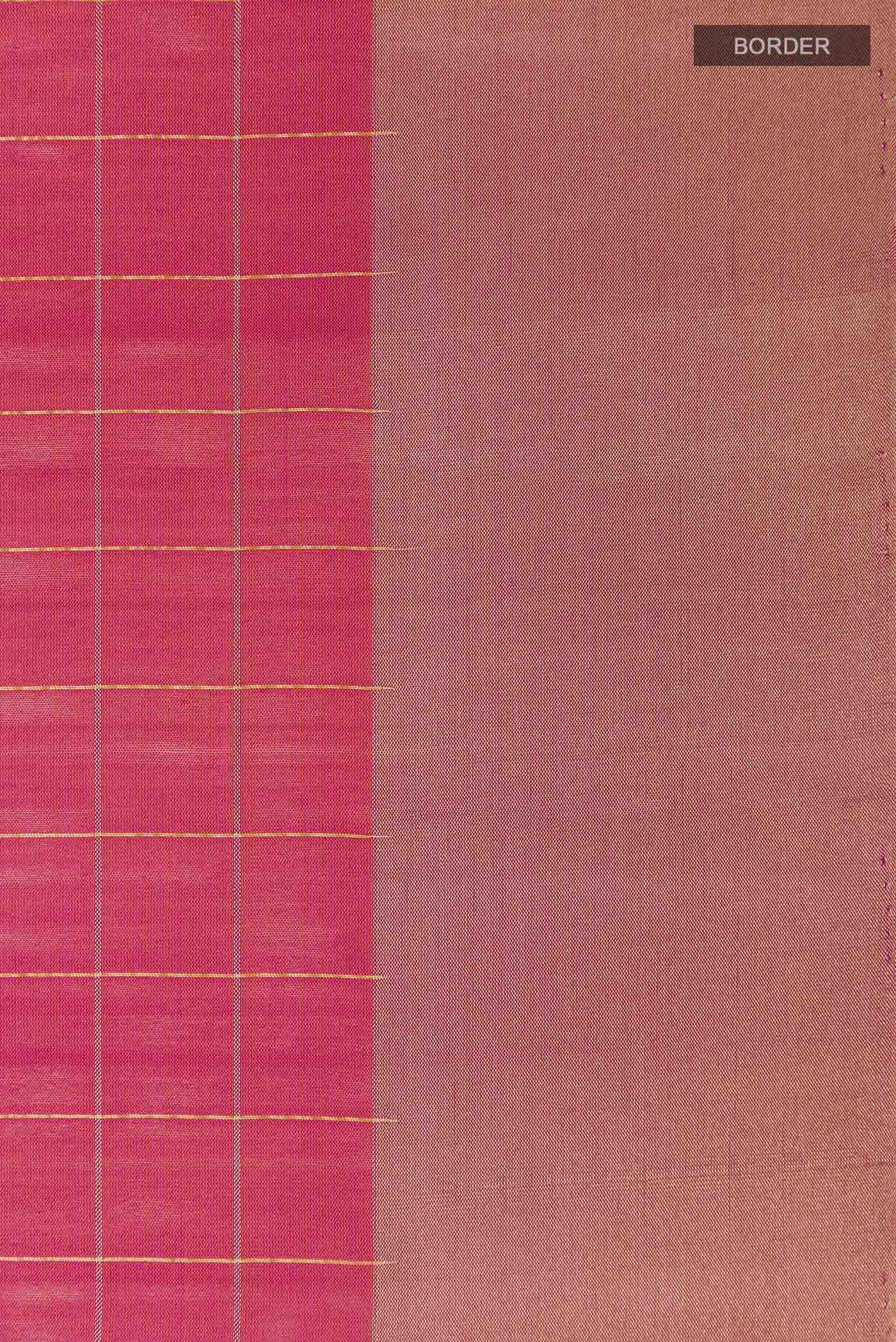 Border image of Peach Soft Silk Saree with Checked design on the body and Zari Border