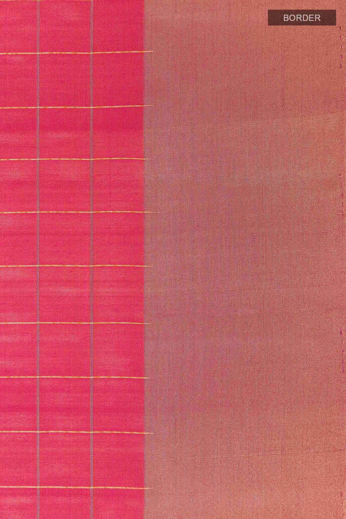 Border image of Peach Soft Silk Saree with Checked design on the body and Zari Border
