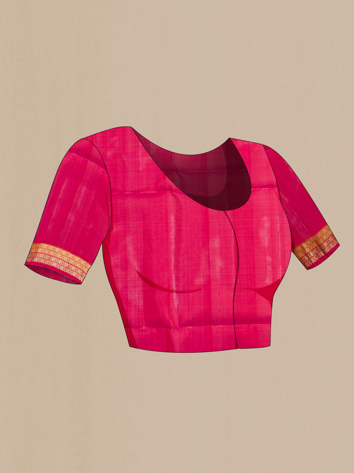 Close up image of the blouse of Yellow Soft Silk Saree with Zari Butta on the body and Zari Border