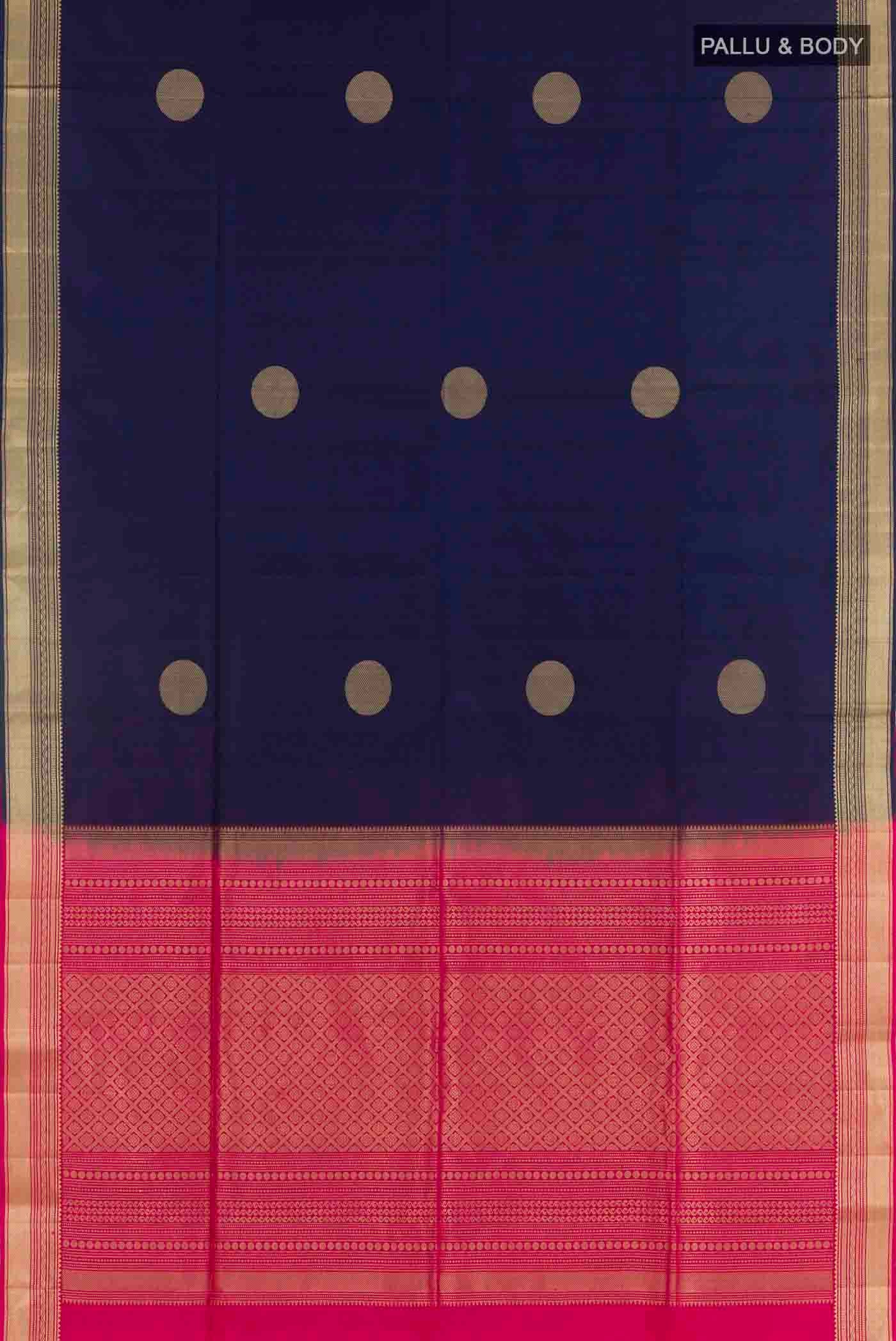 Flat view of Blue Soft Silk Saree with Zari Butta on the body and Zari Border