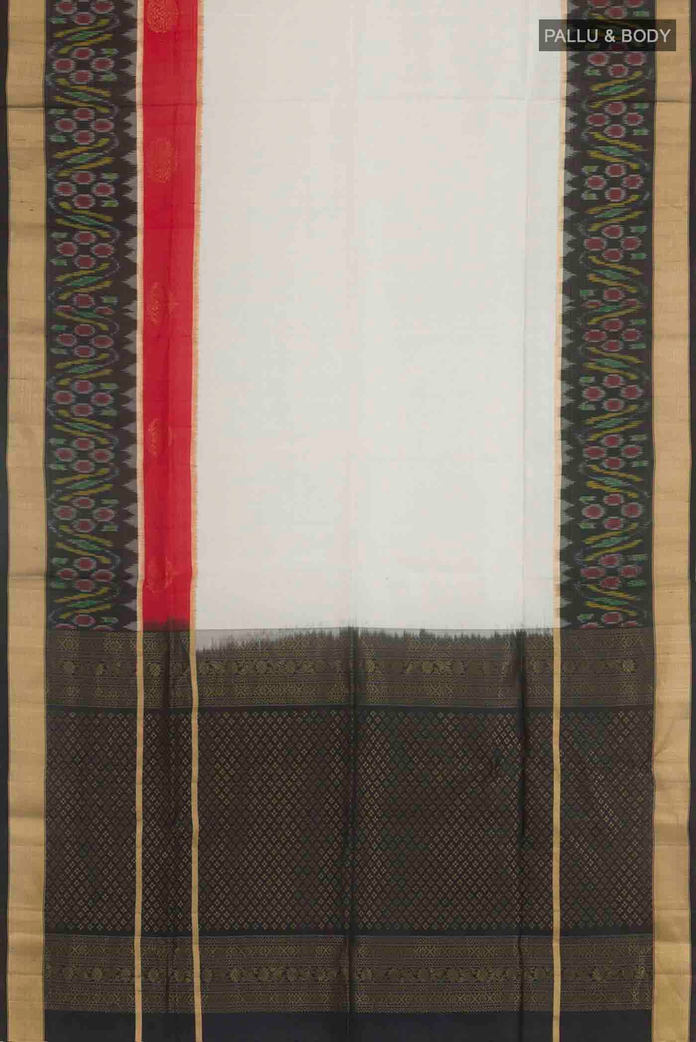 Flat view of Off White Soft Silk Saree with Plain Body and Zari Border