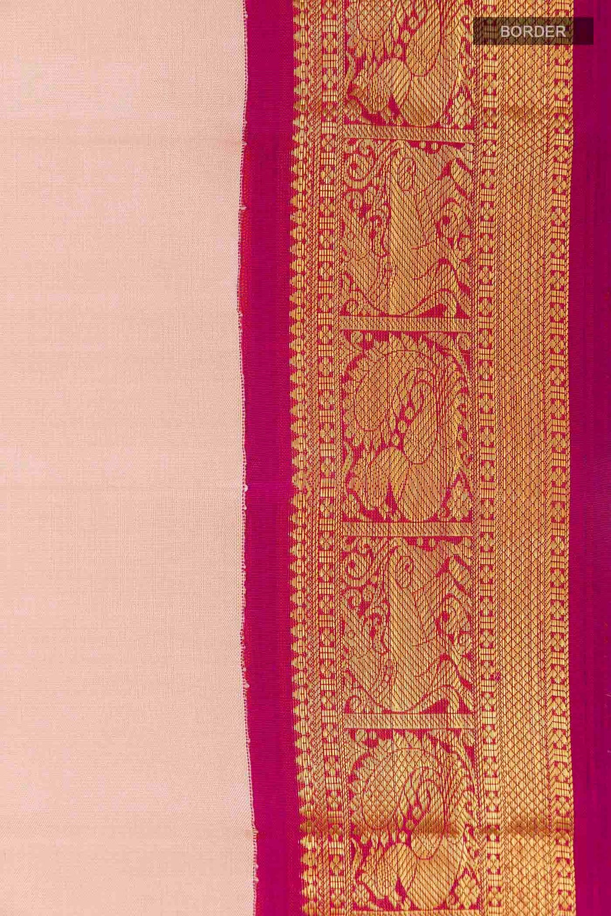 Border image of Rose pink Kanchipuram Silk Saree with Zari Butta on the body and Zari Border