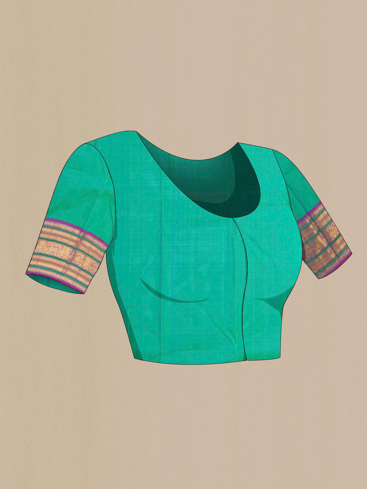 Close up image of the blouse of Yellow Kanchipuram Silk Saree with Zari Butta on the body and Ganga Jamuna Border