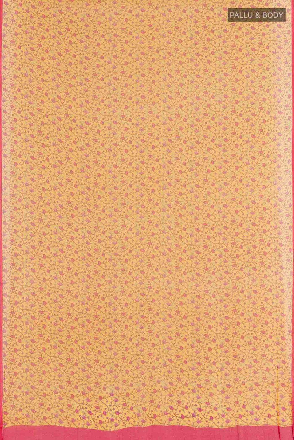 Flat view of Yellow Mysore Chiffon Saree with Printed design on the body and Plain Border