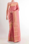 Pink Kanchipuram Silk Saree with Zari Brocade on the body and Zari Border displayed on a mannequin