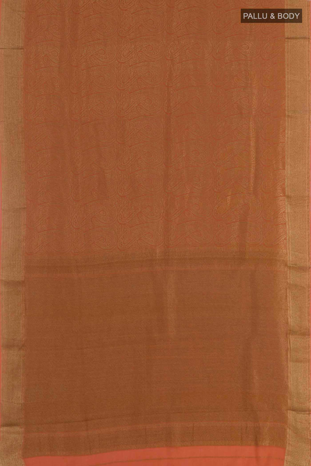 Flat view of Rust Mysore Crepe Saree with Zari Brocade on the body and Zari Border