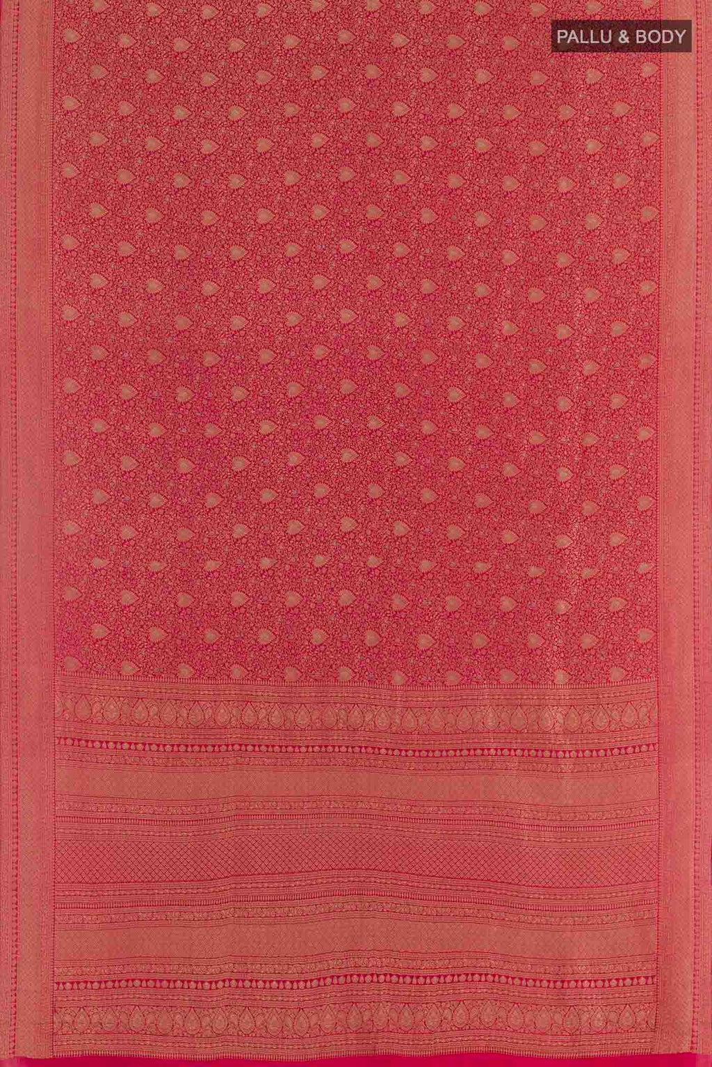 Flat view of Dark Pink Mysore Crepe Saree with Zari Brocade on the body and Zari Border