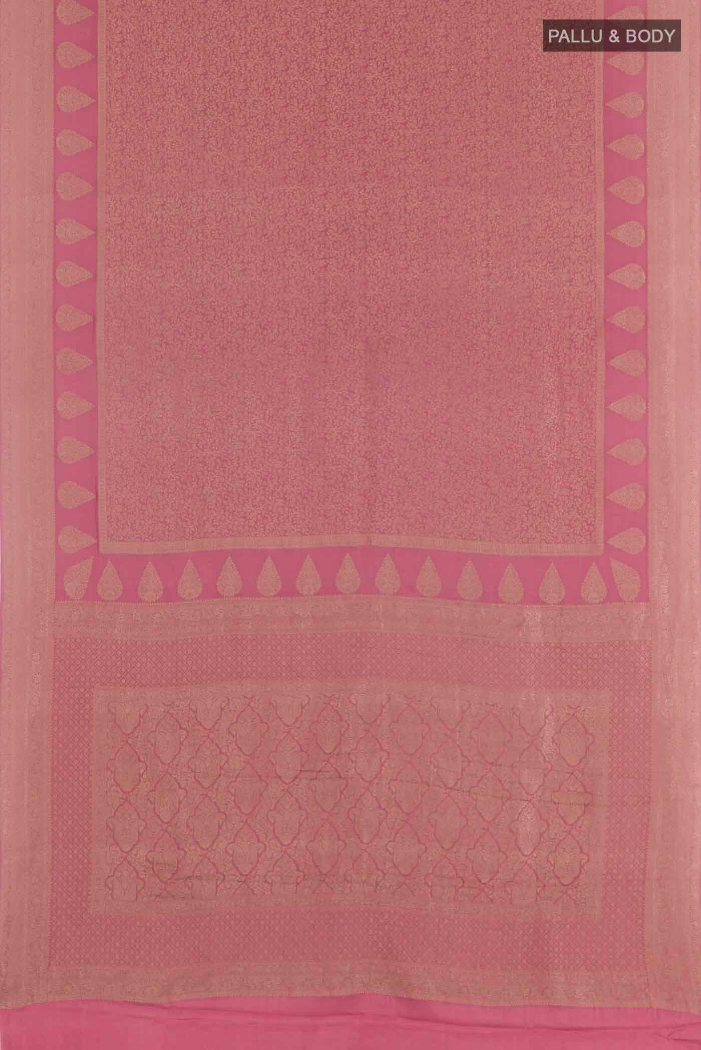 Flat view of Pink Mysore Crepe Saree with Zari Brocade on the body and Zari Border