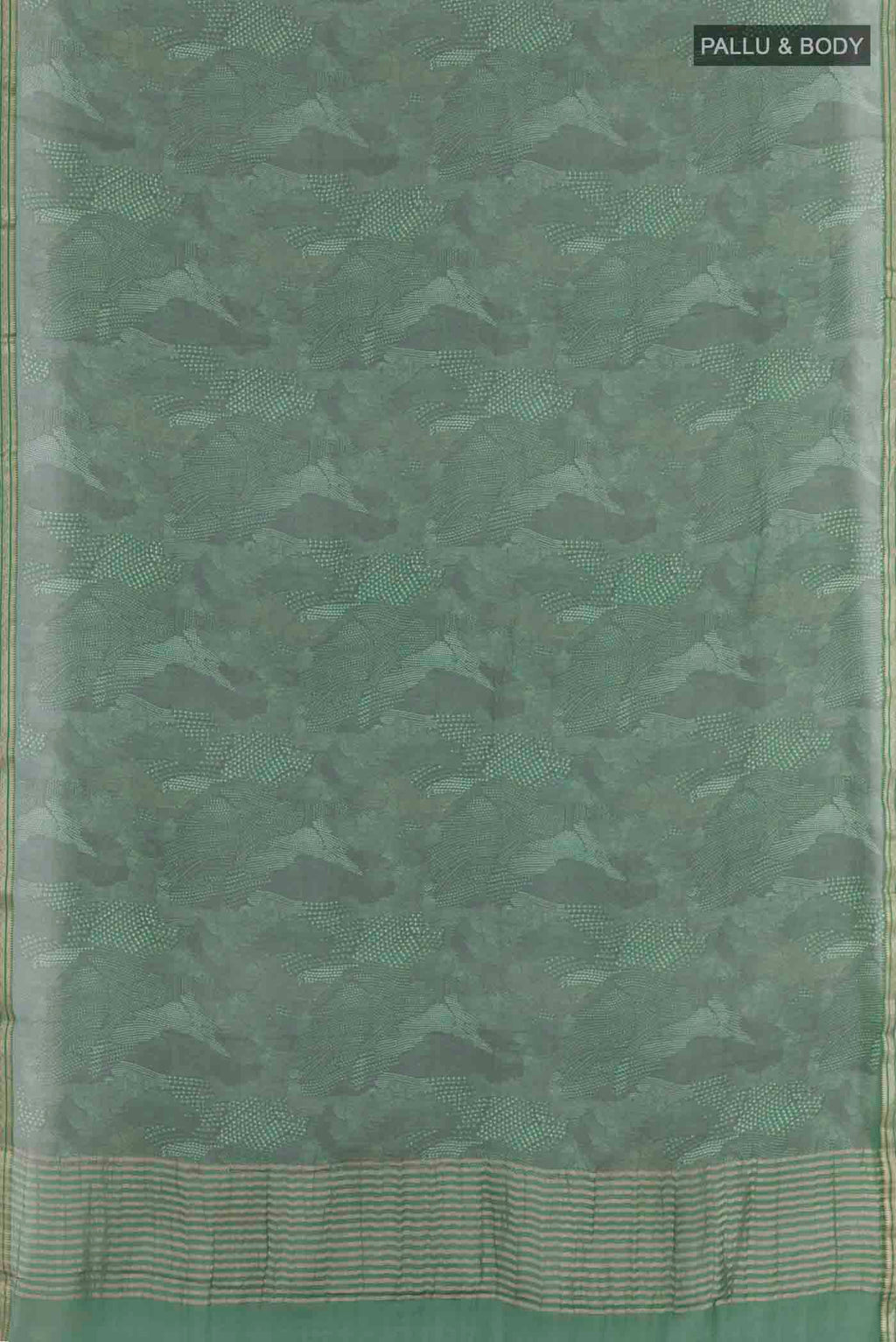 Flat view of Green Mysore Chiffon Saree with Printed design on the body and Zari Border