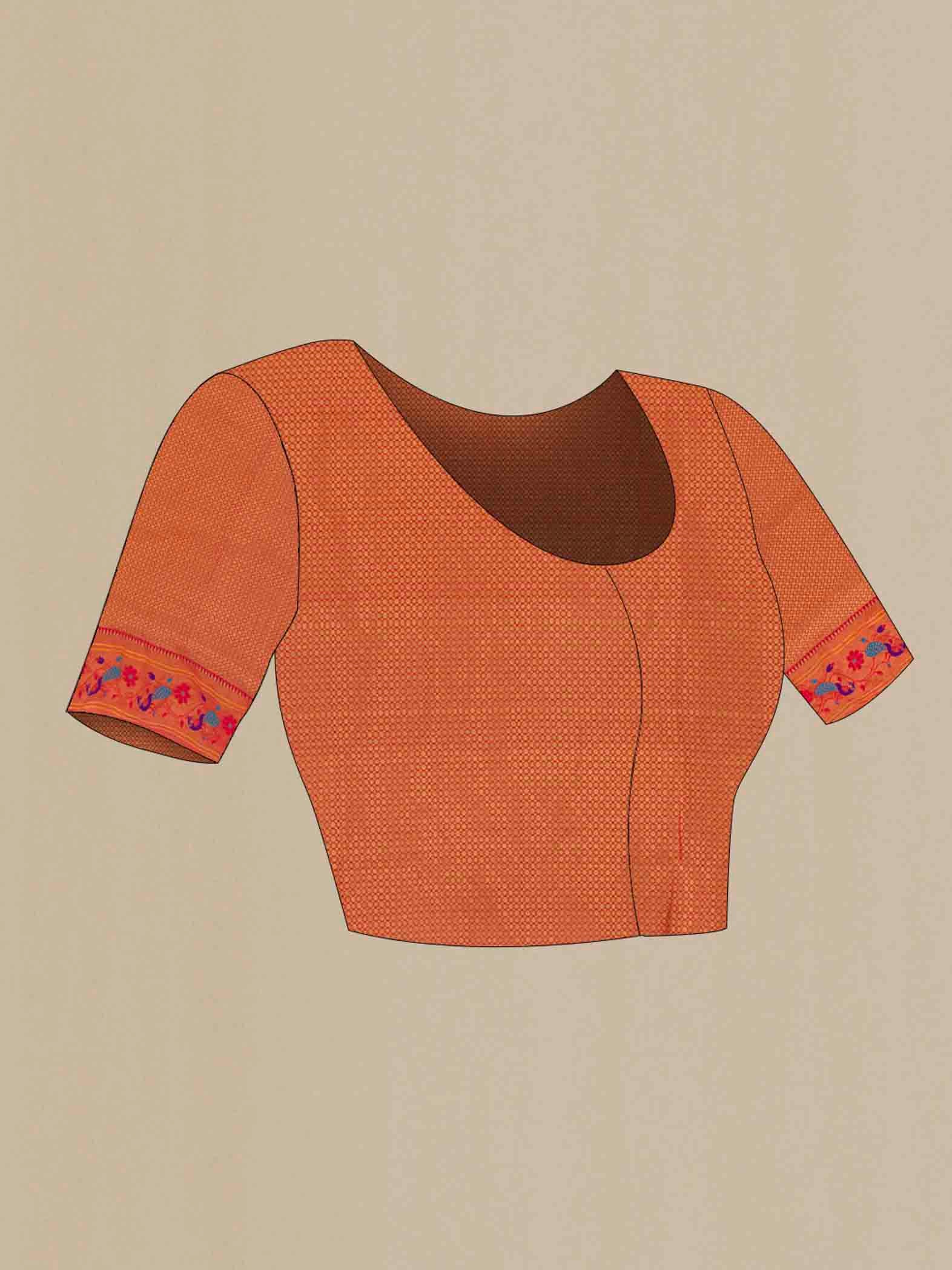 Close up image of the blouse of Purple Paithani Silk Saree with Zari Butta on the body and Paithani Border