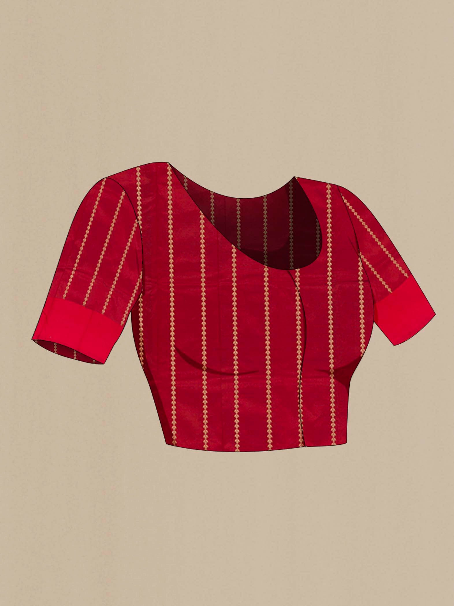 Close up image of the blouse of Green Banarasi Katan Silk Saree with Zari Butta on the body and Zari Border