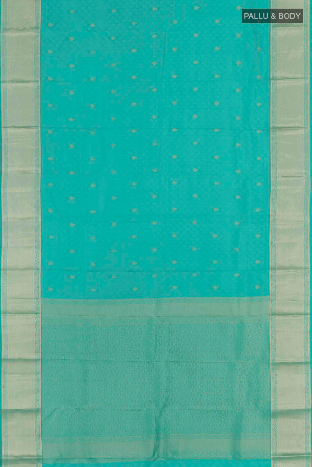 Flat view of Blue Kanchipuram Silk Saree with Jacquard With Zari Butta on the body and Zari Border