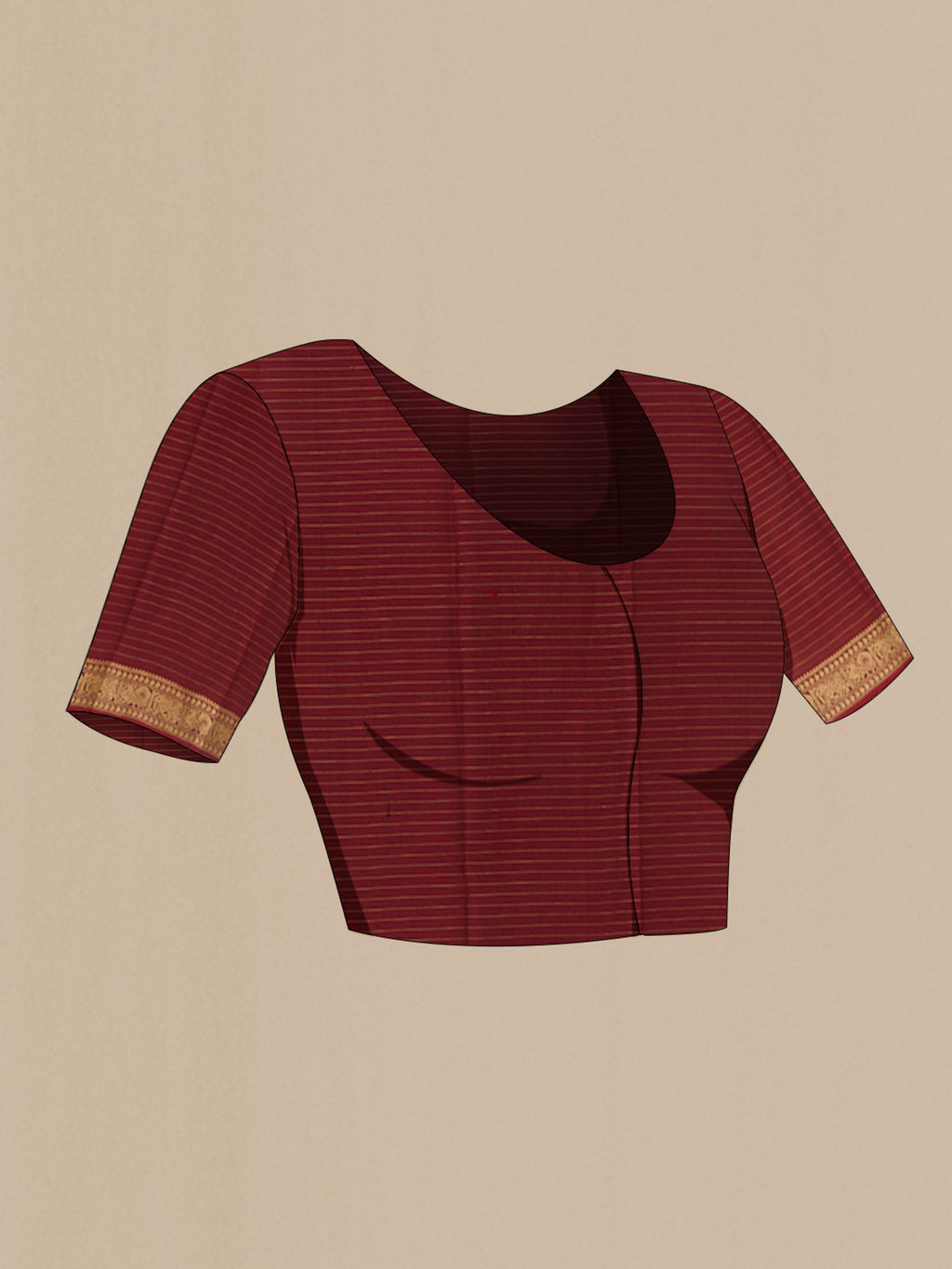 Close up image of the blouse of Grey Kanjivaram Silk Saree with Checked design on the body and Zari Border. 