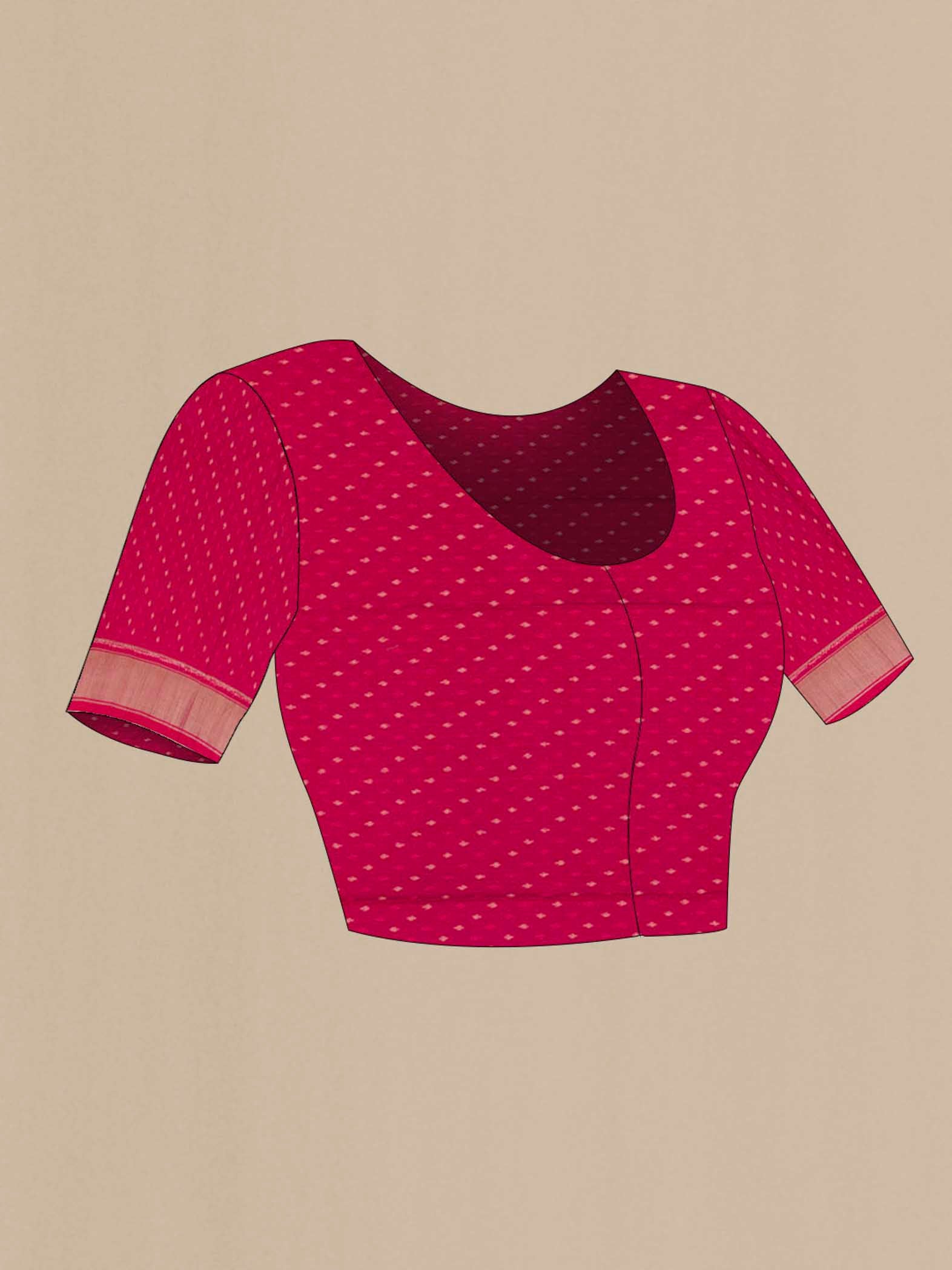 Close up image of the blouse of Pink Pochampally Silk Saree with Pure Ikat on the body and Zari Border