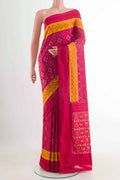 Pink Pochampally Silk Saree with Pure Ikat on the body and Plain Border displayed on a mannequin