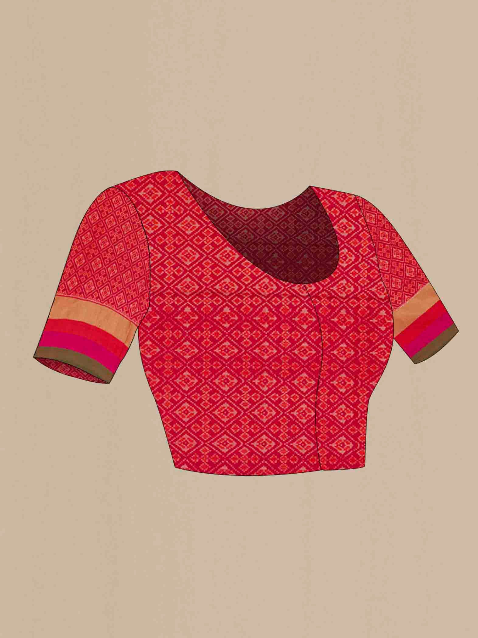 Close up image of the blouse of Mustard Pochampally Silk Saree with Pure Ikat on the body and Zari Border