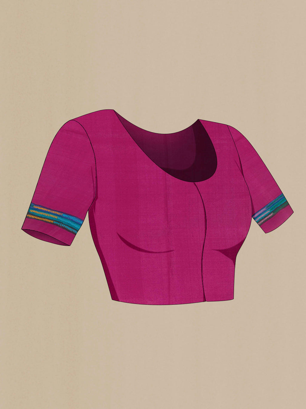 Close up image of the blouse of Purple Tussar Silk Saree with Kantha Work on the body and Embroidery Border