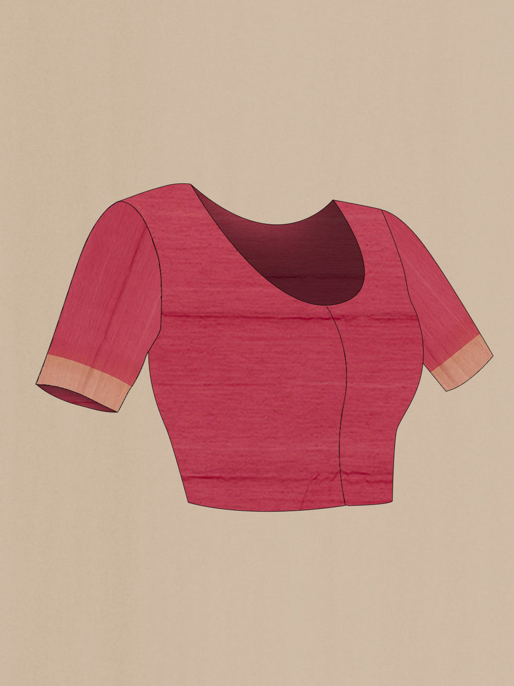 Close up image of the blouse of Orange Chanderi Silk Saree with Zari Butta on the body and Zari Border. 