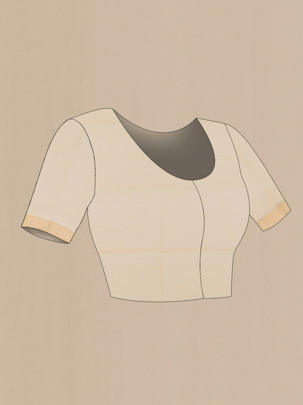 Close up image of the blouse of Off White Chanderi Silk Saree with Zari Butta on the body and Zari Border. 